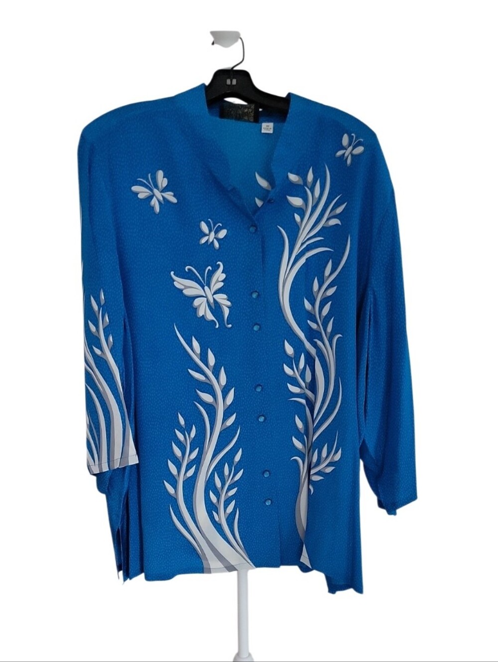 Bob Mackie Vintage Turquoise Silk Button-Front White Floral Motif NWOT Size 3X